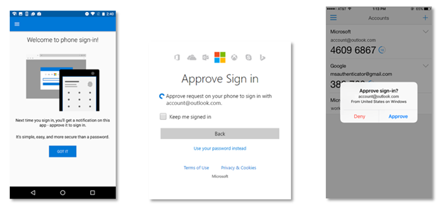 App Microsoft Authenticator que permite fazer login nas contas da Microsoft sem usar senha.