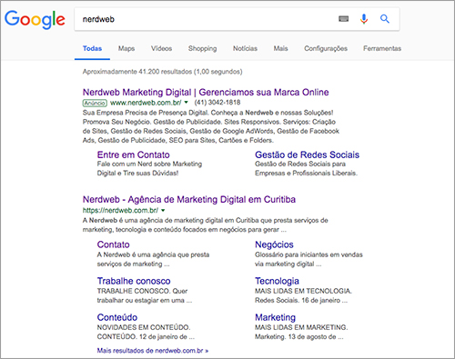 Resultados bem posicionados em uma pesquisa do Google.