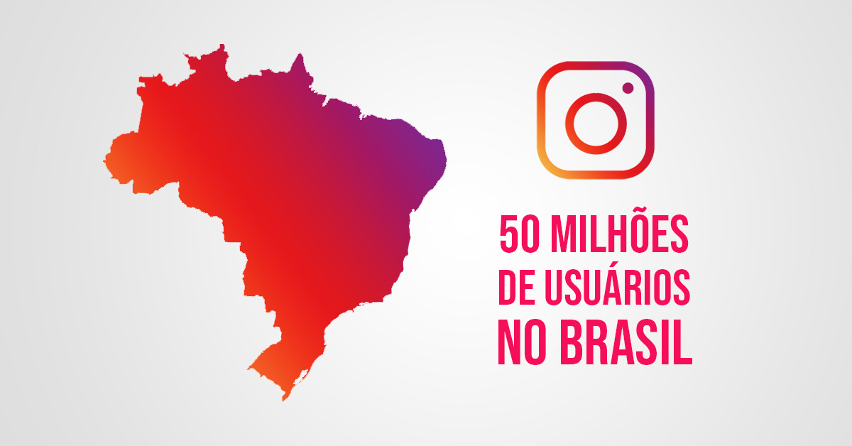 Mapa do Brasil com as cores do Instagram ao lado da frase "50 milhões de usuários no Brasil".