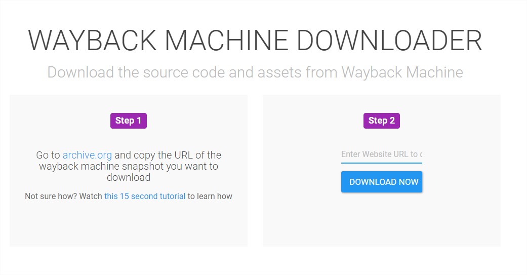 Wayback Machine Downloader, ferramenta para baixar código fonte.