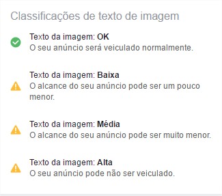 Classificação ideal de texto na imagem de um anúncio do Facebook Ads.