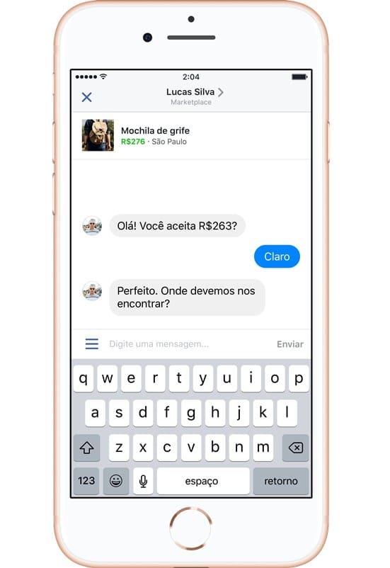 Chat no Marketplace do Facebook.