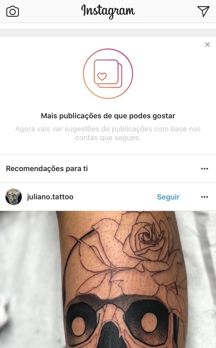 Recomendações de perfis no Instagram.