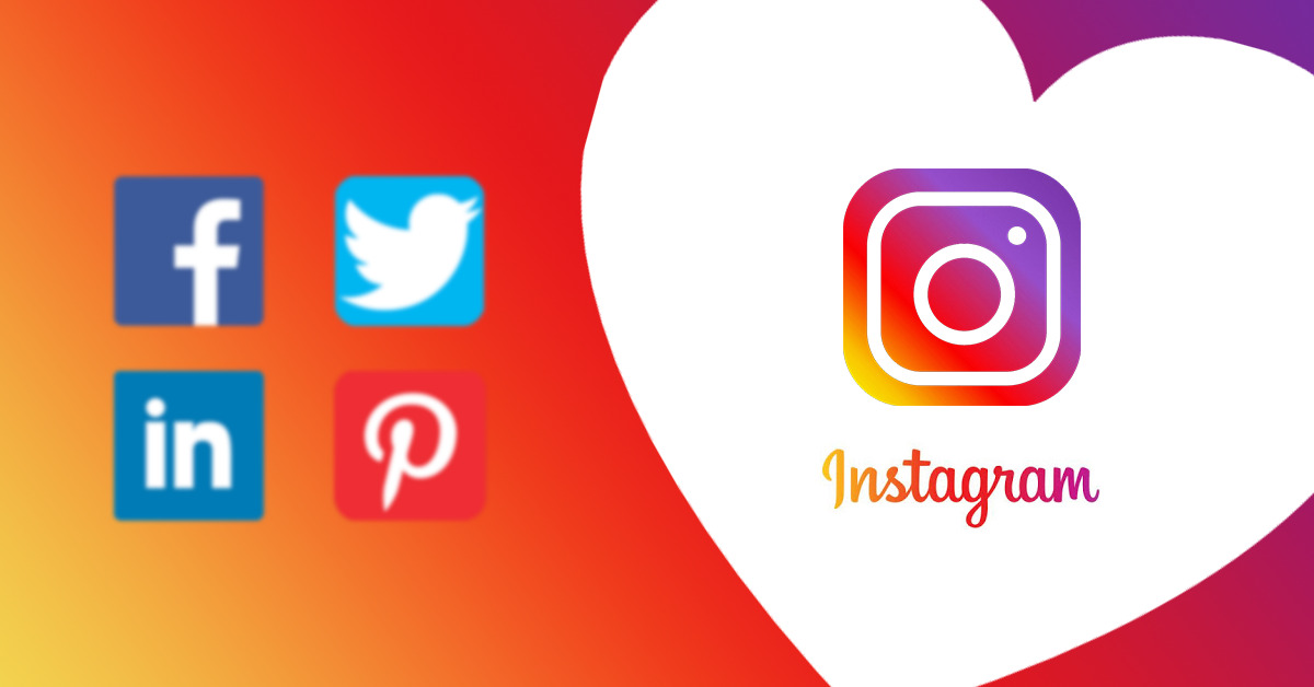 Instagram dentro de um coração ao lado dos ícones de outras redes sociais, pois o Instagram tem mais engajamento que as outras.