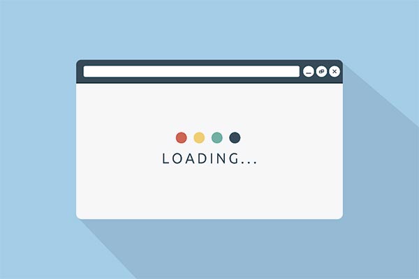 Página de um navegador aberta com a palavra "loading" no centro, que significa "carregando" em inglês.