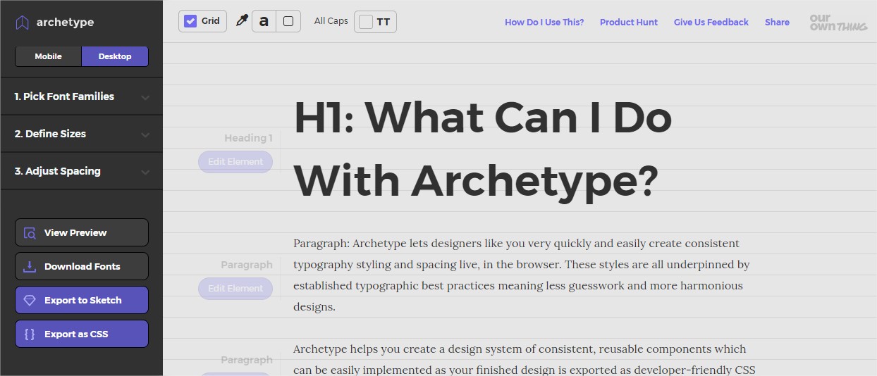 Archetype, ferramenta de criação de estilos de texto.