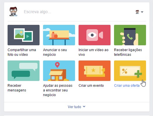 Opção de criar oferta no Facebook.